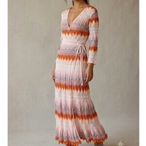 DX Collection Chevron Wrap Maxi Dress Long Sleeve  Beachy‎ Resort Swim Coverup